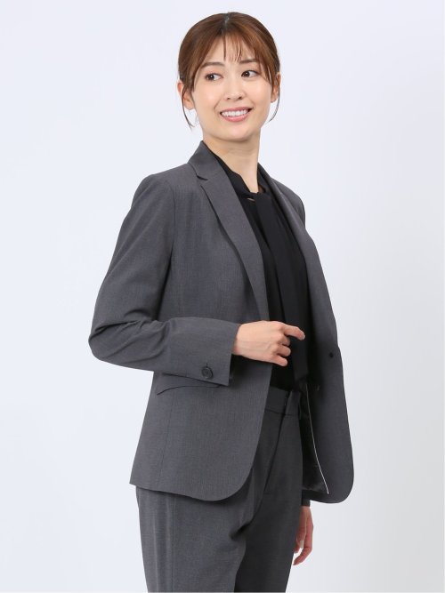 ウール調トラベスト 1ボタンジャケット 千鳥グレー(セットアップ可能)