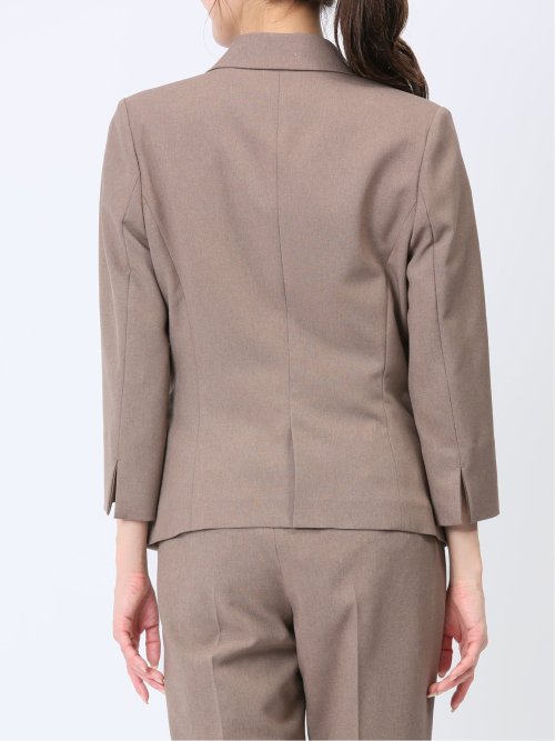 綿麻ライク 1ボタン7分袖ジャケット 茶(セットアップ可能)