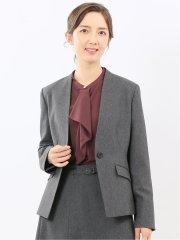 ストレッチウォッシャブル ウール調 ノーカラージャケット グレー(セットアップ可能)