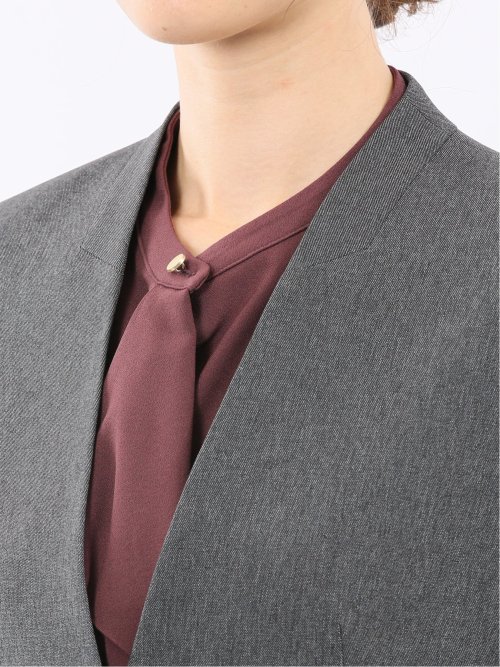 ストレッチウォッシャブル ウール調 ノーカラージャケット グレー(セットアップ可能)