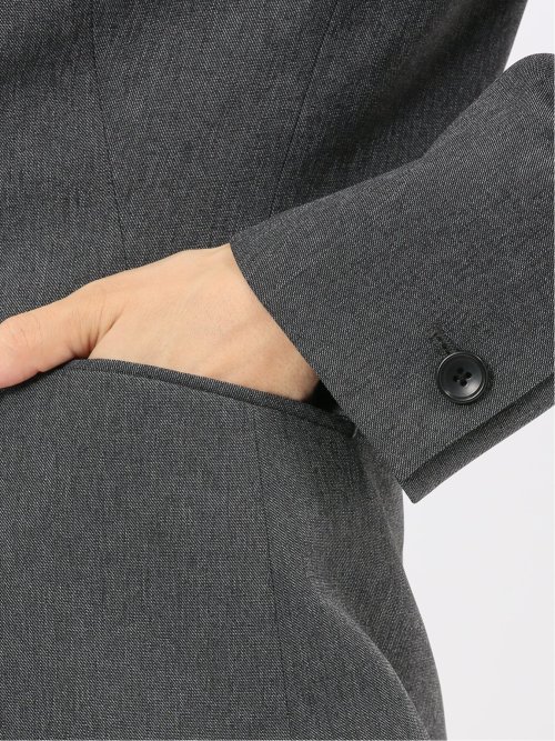 ストレッチウォッシャブル ウール調 ノーカラージャケット グレー(セットアップ可能)