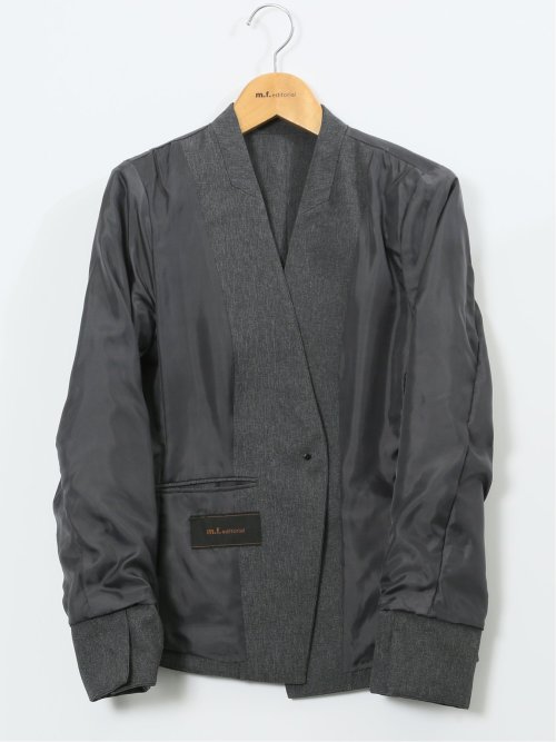 ストレッチウォッシャブル ウール調 ノーカラージャケット グレー(セットアップ可能)