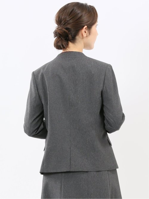 ストレッチウォッシャブル ウール調 ノーカラージャケット グレー