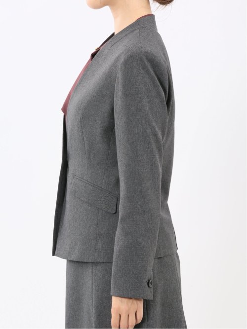 ストレッチウォッシャブル ウール調 ノーカラージャケット グレー(セットアップ可能)
