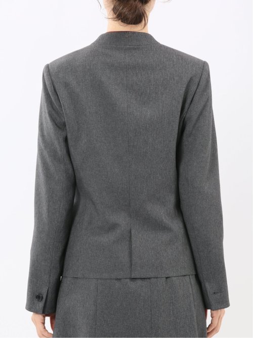 ストレッチウォッシャブル ウール調 ノーカラージャケット グレー(セットアップ可能)