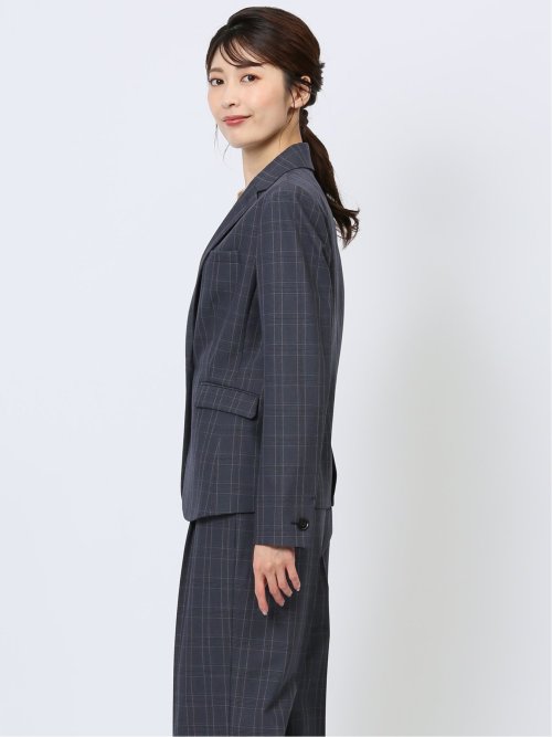 DELEGANT チェック柄 1ボタンジャケット 紺(セットアップ可能)