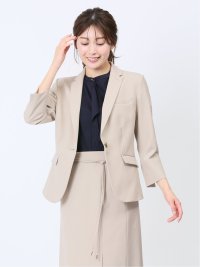 綿麻ライク 1ボタン7分袖ジャケット ベージュ(セットアップ可能)(S 33  