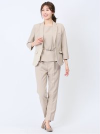 綿麻ライク 1ボタン7分袖ジャケット ベージュ(セットアップ可能)(S 33  