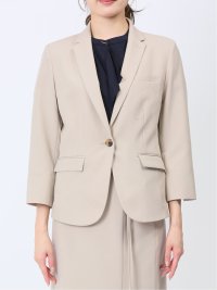綿麻ライク 1ボタン7分袖ジャケット ベージュ(セットアップ可能)(S 33  