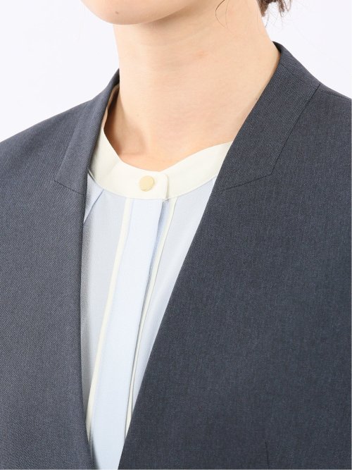 ストレッチウォッシャブル ウール調 ノーカラージャケット 紺(セットアップ可能)