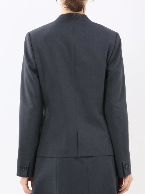 ストレッチウォッシャブル ウール調 ノーカラージャケット 紺(セットアップ可能)