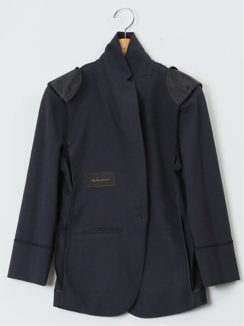 綿麻ライク 1ボタン7分袖ジャケット 紺(セットアップ可能)