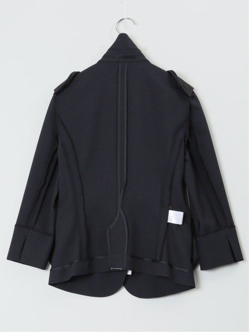 綿麻ライク 1ボタン7分袖ジャケット 紺(セットアップ可能)