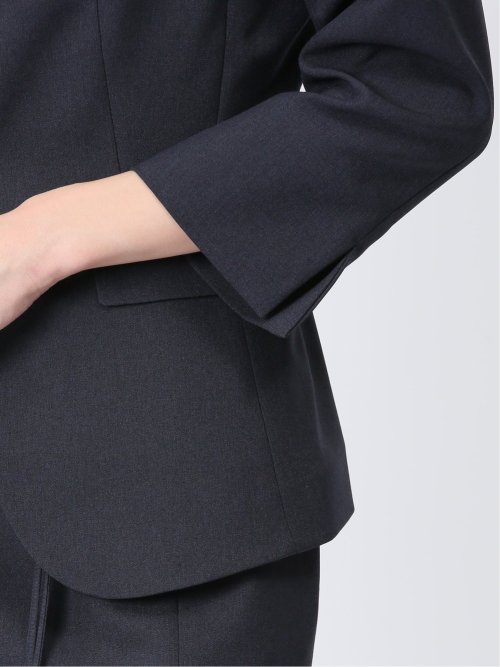 綿麻ライク 1ボタン7分袖ジャケット 紺(セットアップ可能)