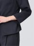 麻調合繊 キーネック7分袖ジャケット 紺(セットアップ可能)