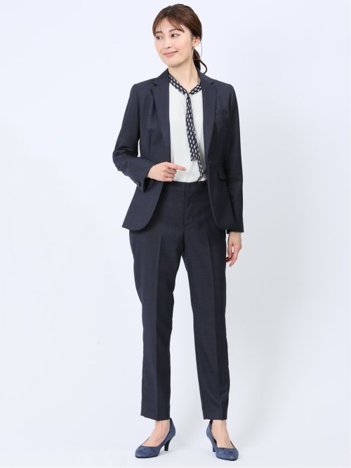 ウール混インディゴ調 1ボタンジャケット(セットアップ可能)