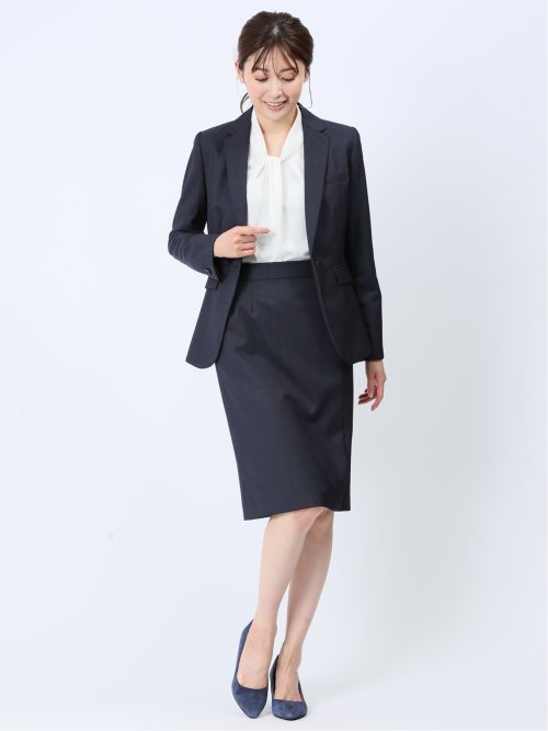 ウール混インディゴ調 1ボタンジャケット(セットアップ可能)