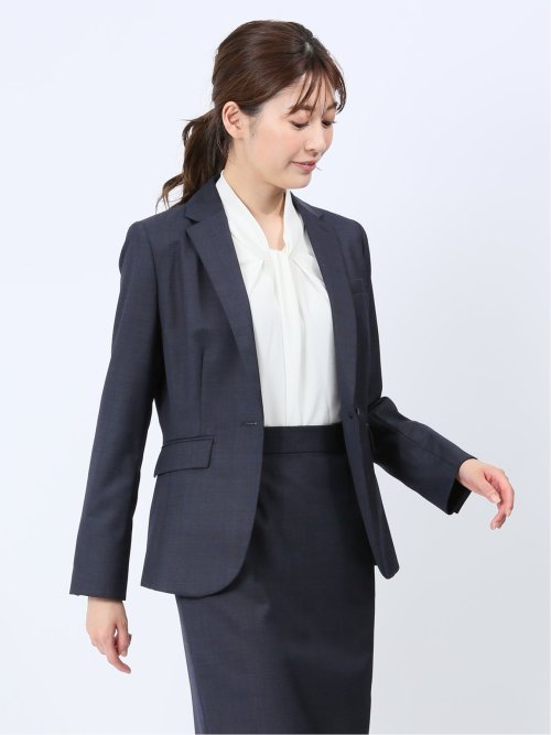 ウール混インディゴ調 1ボタンジャケット(セットアップ可能)