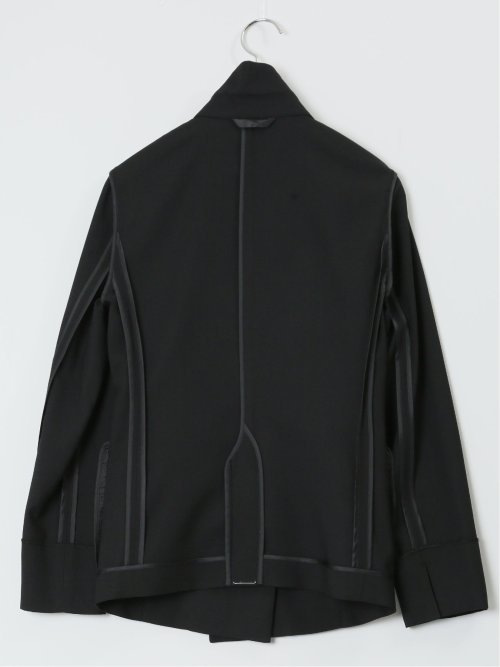 麻調合繊 1ボタンロングジャケット 黒(セットアップ可能)