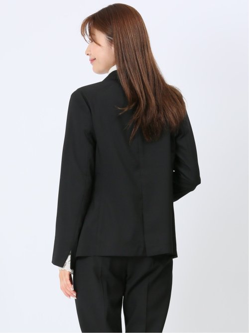 麻調合繊 1ボタンロングジャケット 黒(セットアップ可能)