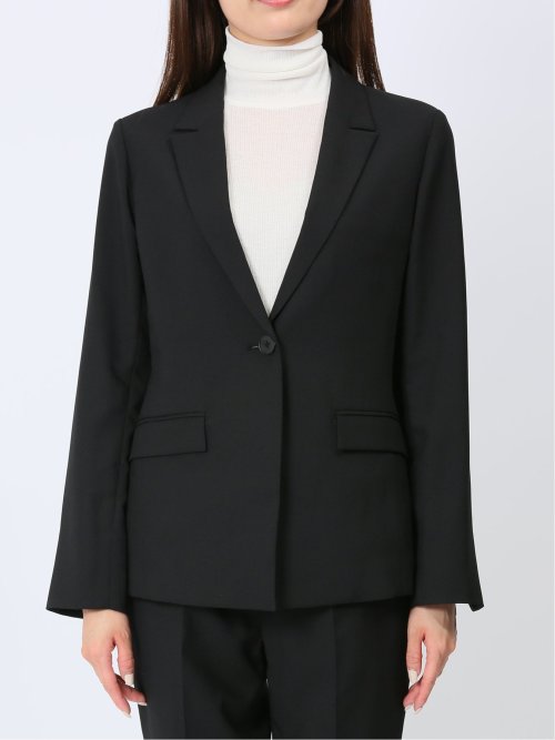 麻調合繊 1ボタンロングジャケット 黒(セットアップ可能)