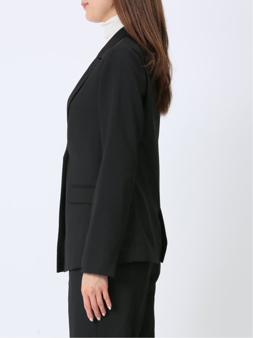 麻調合繊 1ボタンロングジャケット 黒(セットアップ可能)