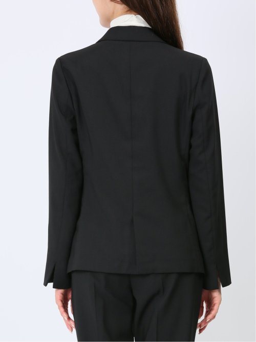 麻調合繊 1ボタンロングジャケット 黒(セットアップ可能)