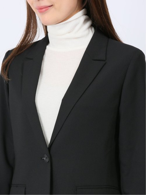 麻調合繊 1ボタンロングジャケット 黒(セットアップ可能)