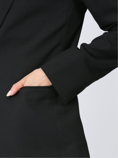 麻調合繊 1ボタンロングジャケット 黒(セットアップ可能)