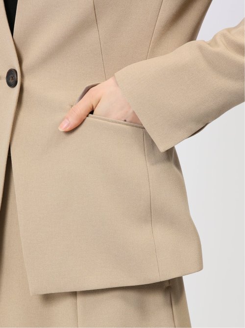 ストレッチウォッシャブル カラーレスジャケット キャメル(セットアップ可能)