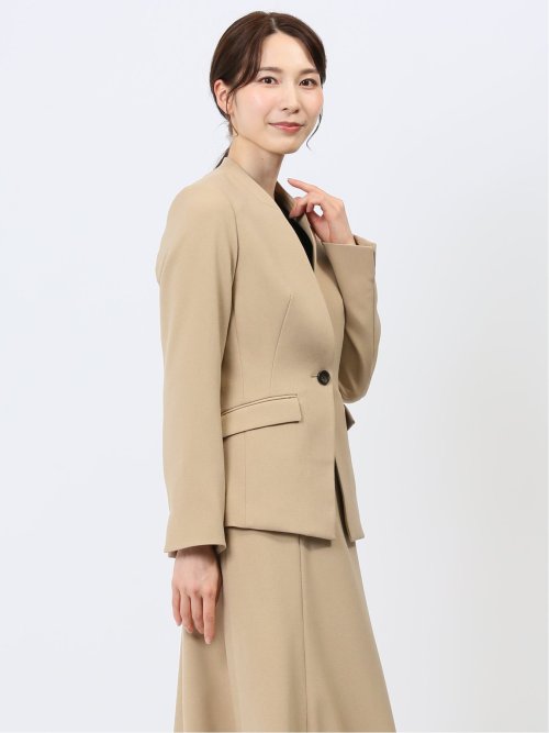 ストレッチウォッシャブル カラーレスジャケット キャメル(セットアップ可能)