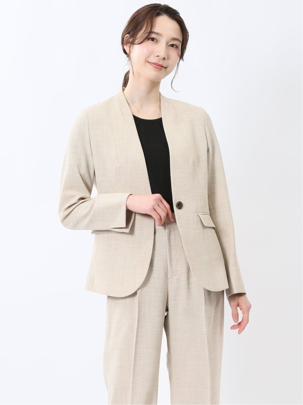 麻調合繊 カラーレスジャケット ベージュ(セットアップ可能)
