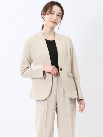 麻調合繊 カラーレスジャケット ベージュ(セットアップ可能)