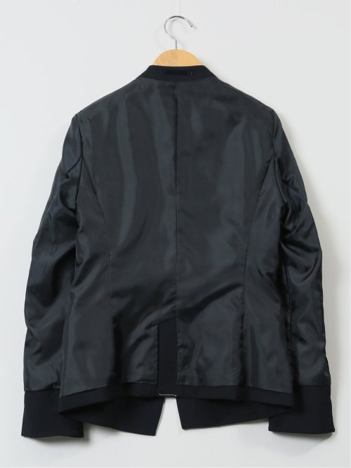 ストレッチウォッシャブル カラーレスジャケット 紺(セットアップ可能)