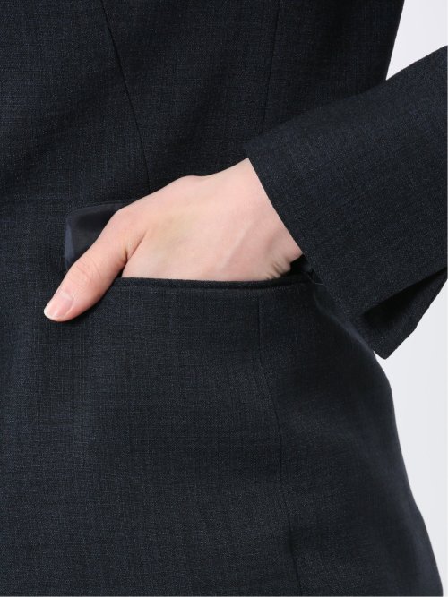 麻調合繊 カラーレスジャケット 紺(セットアップ可能)