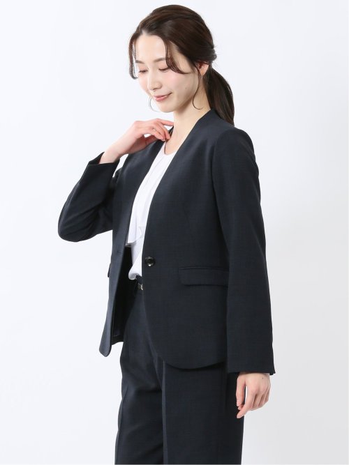 麻調合繊 カラーレスジャケット 紺(セットアップ可能)