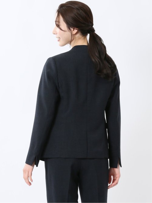 麻調合繊 カラーレスジャケット 紺(セットアップ可能)