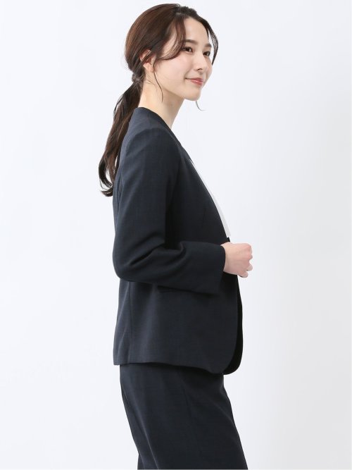 麻調合繊 カラーレスジャケット 紺(セットアップ可能)