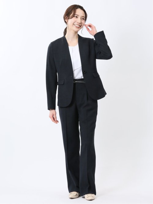 麻調合繊 カラーレスジャケット 紺(セットアップ可能)