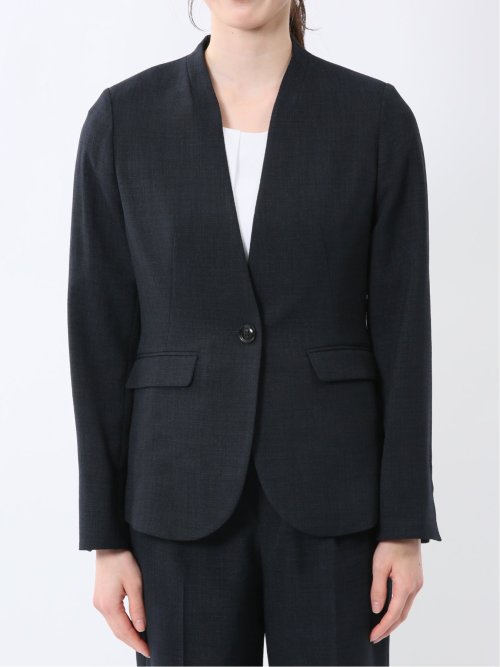 麻調合繊 カラーレスジャケット 紺(セットアップ可能)