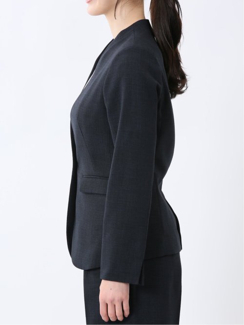 麻調合繊 カラーレスジャケット 紺(セットアップ可能)