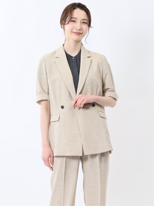 麻調合繊 半袖ダブルジャケット ベージュ(セットアップ可能)