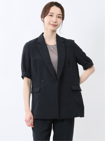 麻調合繊 半袖ダブルジャケット 紺(セットアップ可能)