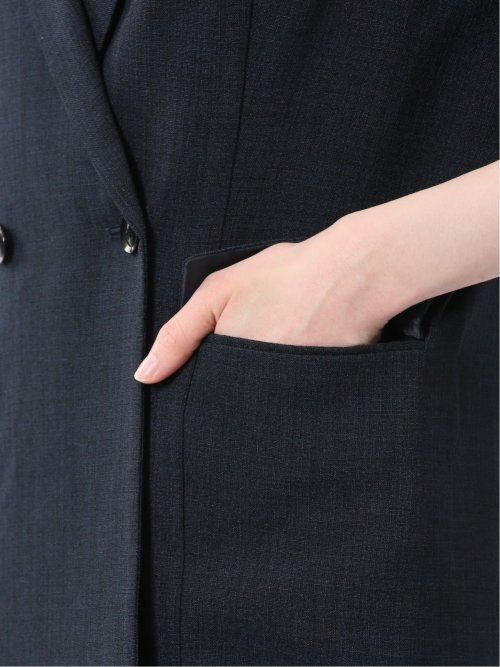 麻調合繊 半袖ダブルジャケット 紺(セットアップ可能)