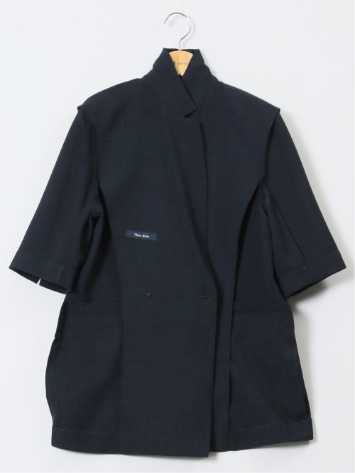 麻調合繊 半袖ダブルジャケット 紺(セットアップ可能)