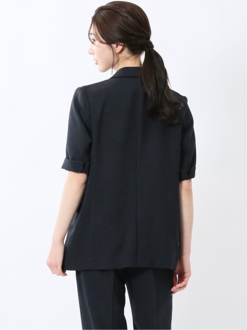麻調合繊 半袖ダブルジャケット 紺(セットアップ可能)
