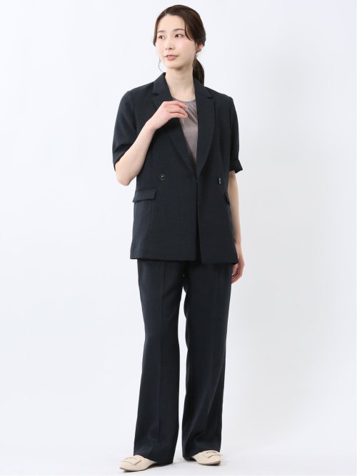 麻調合繊 半袖ダブルジャケット 紺(セットアップ可能)