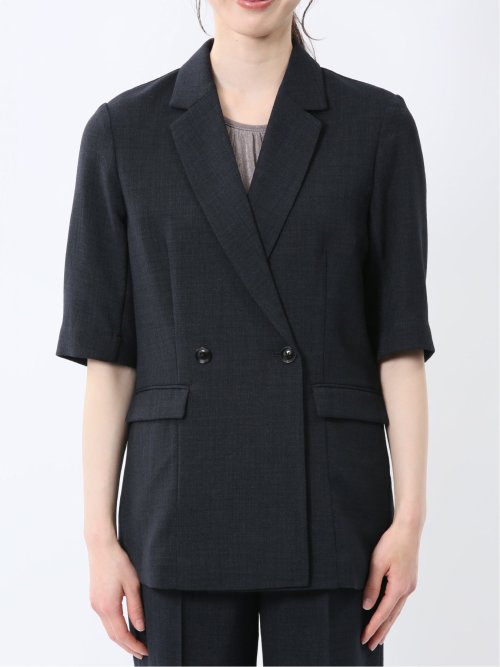 麻調合繊 半袖ダブルジャケット 紺(セットアップ可能)