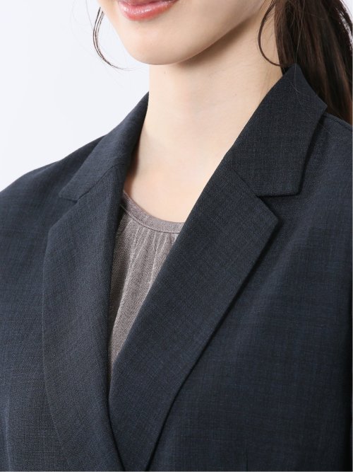 麻調合繊 半袖ダブルジャケット 紺(セットアップ可能)