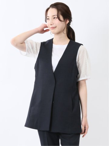麻調合繊 ペプラム ジレ 紺(セットアップ可能)